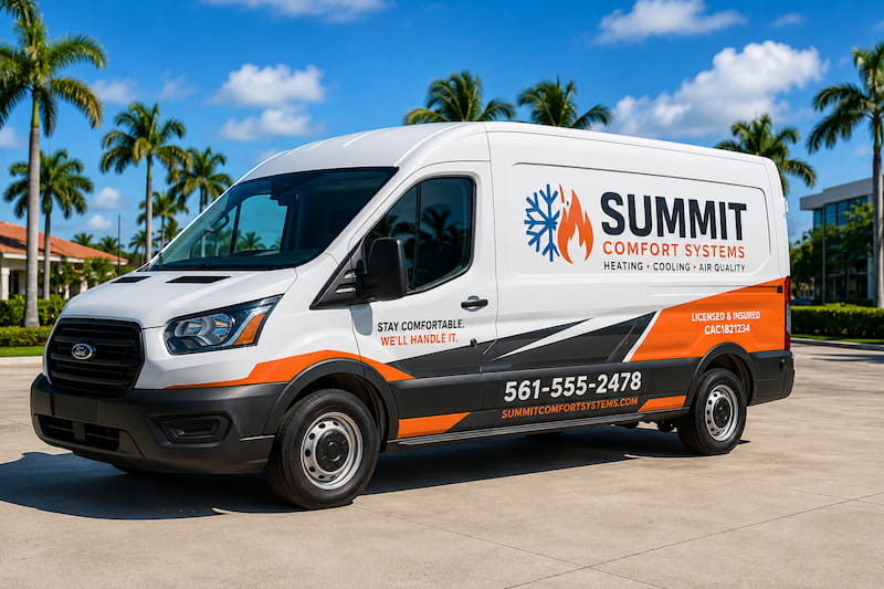 HVAC van wrap concept — partial wrap in orange and charcoal